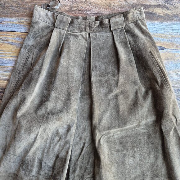 Vintage Harve Benard Holtzman Suede Pleated Maxi Skirt Pocket Olive Green - Picture 4 of 12
